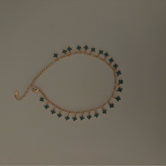 21kgp Dubai Jewelry Gold&Turquoise Clover Anklet - Picture 1 of 2
